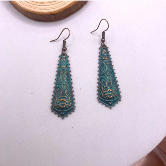 Bohemian Bronze Turquoise Earrings - Picture 4 of 4